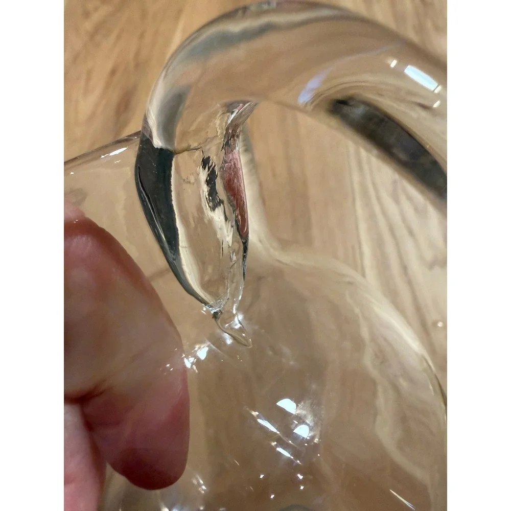 Vintage Hand Blown Glass Juice Pitcher Clear Off White Plastic Lid MCM Style